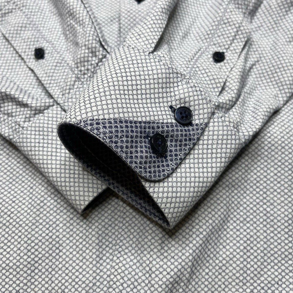 Maceoo Paris Button Up Geometric Micro Print Shirt Blue Men's Size 5/XL Italy - Picture 3 of 14